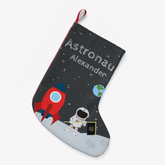 Little Boy Astronaut on Moon, First Name Space Kleine Kerstsok (Voorkant (Hangend))
