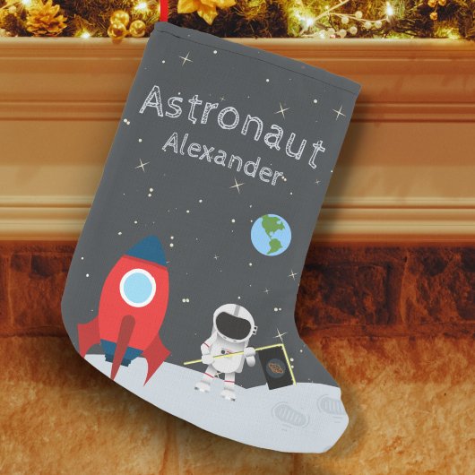 Little Boy Astronaut on Moon, First Name Space Kleine Kerstsok