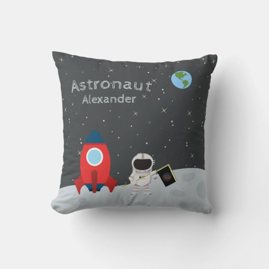 Little Boy Astronaut on Moon, First Name Space Kussen (Voorkant)