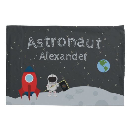 Little Boy Astronaut on Moon, First Name Space Kussensloop (Achterkant)