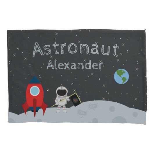 Little Boy Astronaut on Moon, First Name Space Kussensloop (Voorkant)
