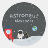 Little Boy Astronaut on Moon, First Name Space Ronde Sticker (Voorkant)