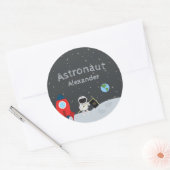 Little Boy Astronaut on Moon, First Name Space Ronde Sticker (Envelop)