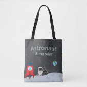 Little Boy Astronaut on Moon, First Name Space Tote Bag (Voorkant)
