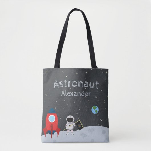 Little Boy Astronaut on Moon, First Name Space Tote Bag (Voorkant)