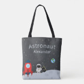 Little Boy Astronaut on Moon, First Name Space Tote Bag (Achterkant)