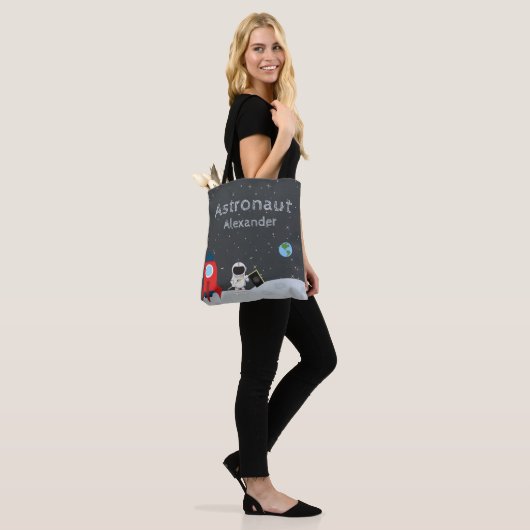 Little Boy Astronaut on Moon, First Name Space Tote Bag (Op model)