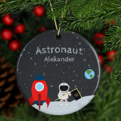Little Boy Astronaut on Moon, Name Space Kerstmis Keramisch Ornament