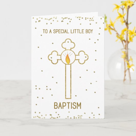 Little Boy Baptism Gold Cross Kaart (Gele Bloem)