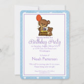 Little Boy Birthday Party Invitation Teddy Bear 1 Kaart (Voorkant)