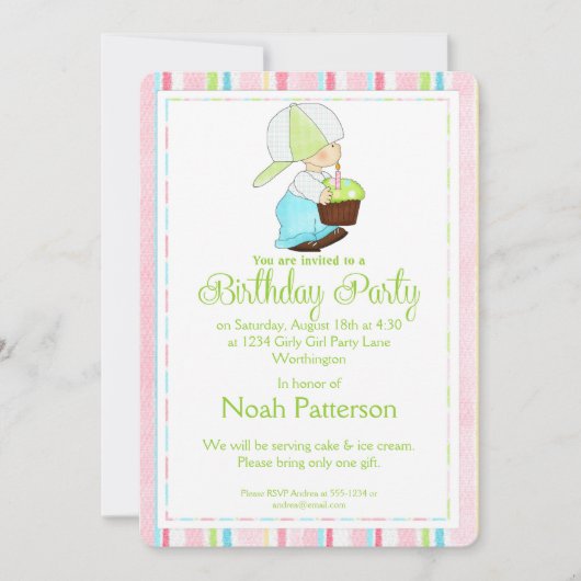 Little Boy Birthday Party Invite Country Boy d1 Kaart (Voorkant)