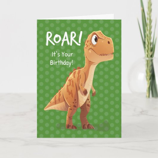 Little Boy Birthday T Rex Roar with Polka Dots Kaart (Voorkant)