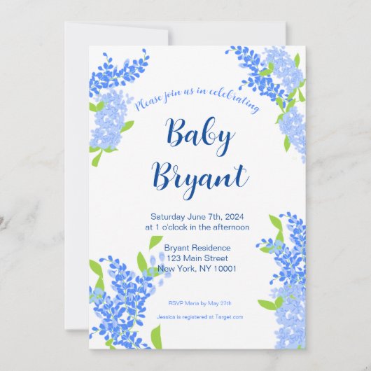 Little Boy Blue Floral Baby shower Uitnodiging (Voorkant)