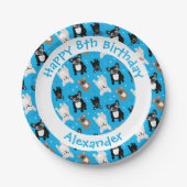 Little Boy Blue French Bulldogs Birthday Cake Papieren Bordje (Voorkant)