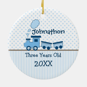 Little Boy Blue Train Stippen Stripes Photo Orname Keramisch Ornament