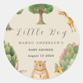 Little Boy Boho Woodland Animals Baby shower Ronde Sticker