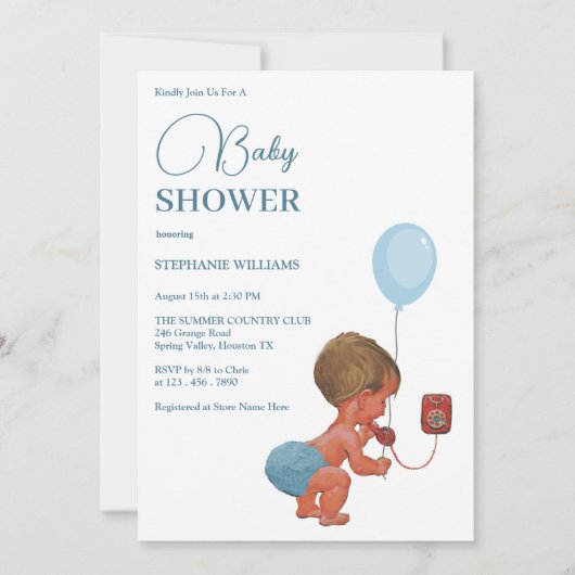 "Little Boy Calling" Baby shower Kaart (Voorkant)