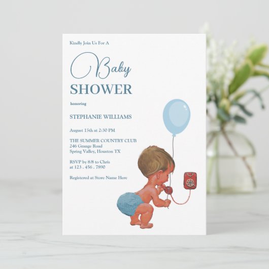 "Little Boy Calling" Baby shower Kaart (Staand voorkant)