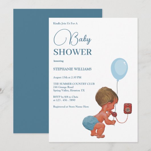 "Little Boy Calling" Baby shower Kaart (Voorkant / Achterkant)