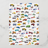 Little Boy Cars Vehicle Kind Birthday Party Gold Folie Uitnodiging (Achterkant)