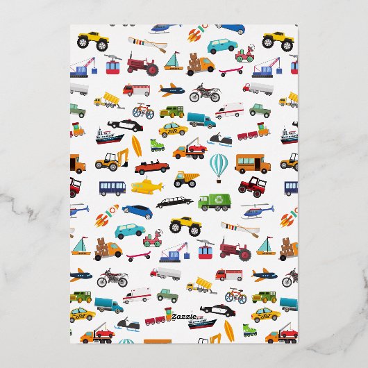 Little Boy Cars Vehicle Kind Birthday Party Gold Folie Uitnodiging (Achterkant)