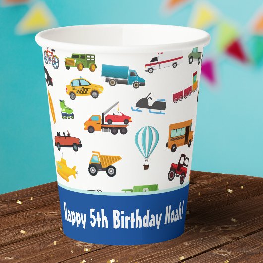 Little Boy Cars Vehicle Pattern Kind Happy Birthda Papieren Bekers