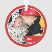 Little Boy Cartoon Fireman met foto met kerstmis Ornament (achterkant)