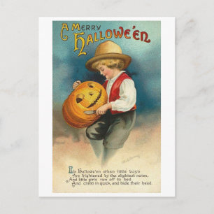 Little Boy Carving Pumpkin Briefkaart