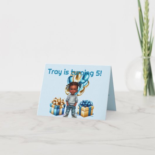 Little Boy Dark Skin Braids Verjaardagsuitnodiging (Voorkant)