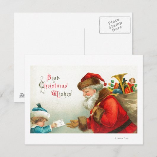 Little Boy die Kerstman een Brief geven Feestdagenkaart (Voorkant / Achterkant)