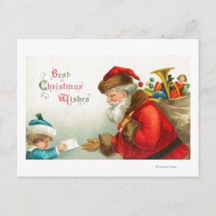 Little Boy die Kerstman een Brief geven Feestdagenkaart