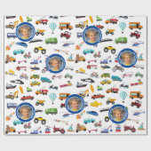 Little Boy Dingen die auto's verplaatsen Kind Foto Cadeaupapier (Vlak)