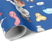 Little Boy Doctor Medical Pattern met Name, Blue Cadeaupapier (Rol Hoek)