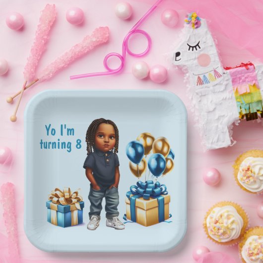 Little Boy donkere huid vlechten partij Papieren Bordje (Feest)