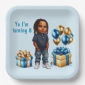 Little Boy donkere huid vlechten partij Papieren Bordje (Voorkant)