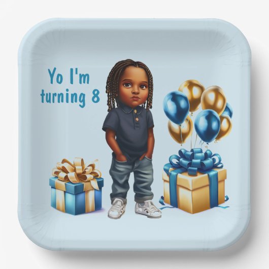 Little Boy donkere huid vlechten partij Papieren Bordje (Voorkant)