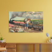 Little Boy Dumping Money in Train Canvas Afdruk (Insitu (Woonkamer))