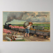 Little Boy Dumping Money in Train Poster (Voorkant)