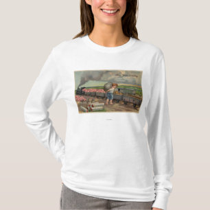 Little Boy Dumping Money in Train T-shirt