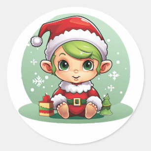 Little Boy Elf Xmas Magic Ronde Sticker