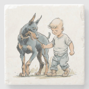 Little Boy en Dobermann Beste Vrienden Onderzetter