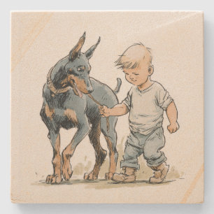 Little Boy en Dobermann Beste Vrienden Onderzetter