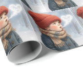 Little Boy Exhaling a Frosty Heart Cadeaupapier (Rol Hoek)