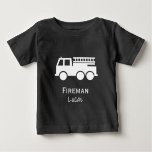 Little Boy Fire Truck met Name Black en White