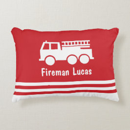 Little Boy Fire Truck met Name Red en White Accent Kussen