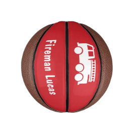 Little Boy Fire Truck met Name Red en White Basketbal