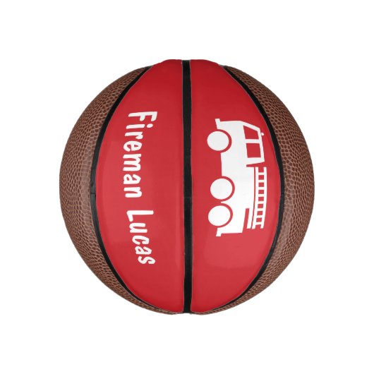 Little Boy Fire Truck met Name Red en White Basketbal (Verticaal)