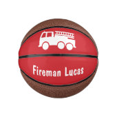 Little Boy Fire Truck met Name Red en White Basketbal (Voorkant)