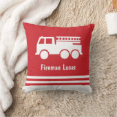 Little Boy Fire Truck met Name Red en White Kussen (Deken)
