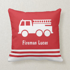 Little Boy Fire Truck met Name Red en White Kussen